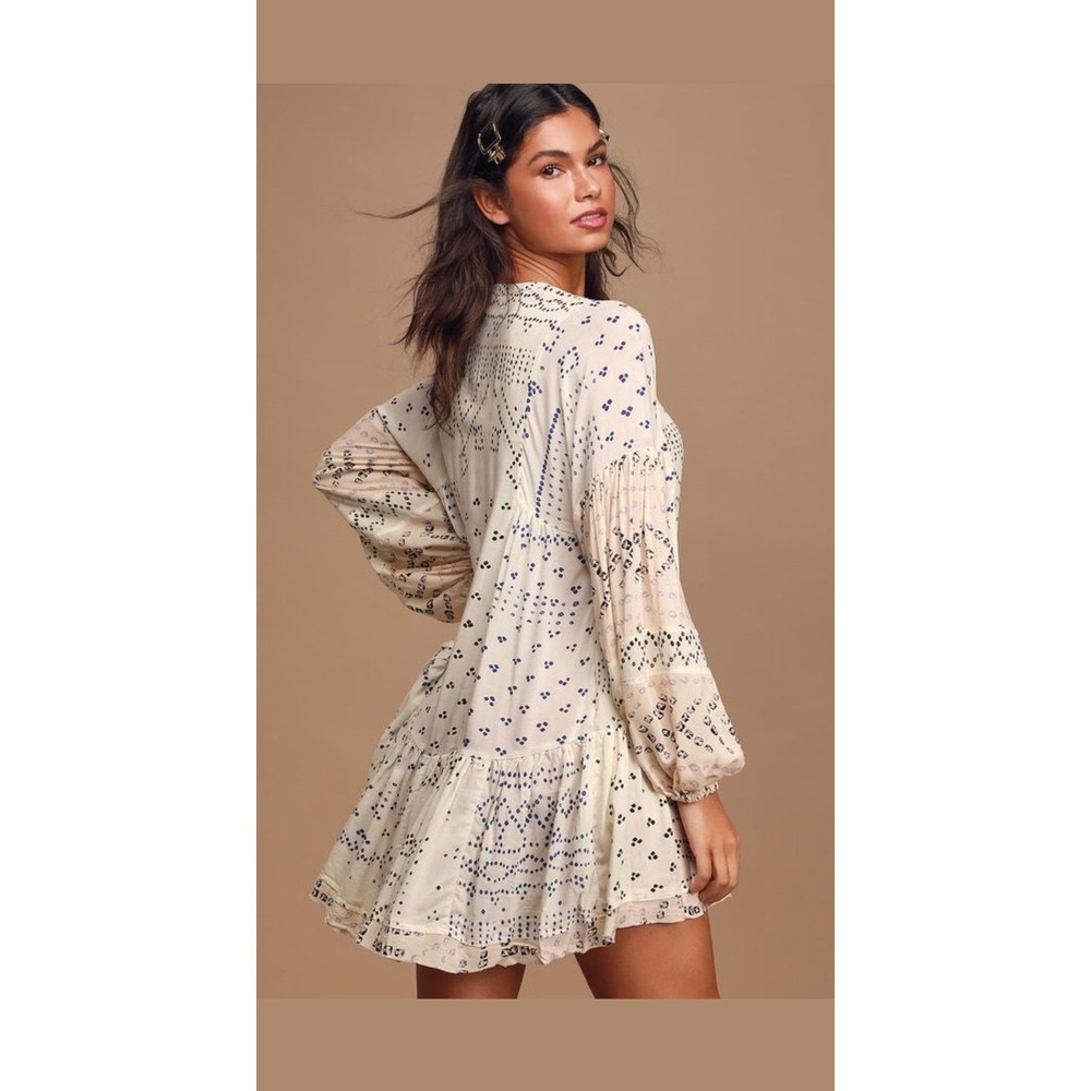 Free People White Blue Dot Print Tiered Ruffle Mini Dress XS - Picture 4 of 12